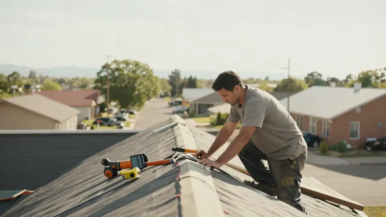 Roof Repair in Prescott, Arizona: Roof Repair professional inspecting the work area before starting